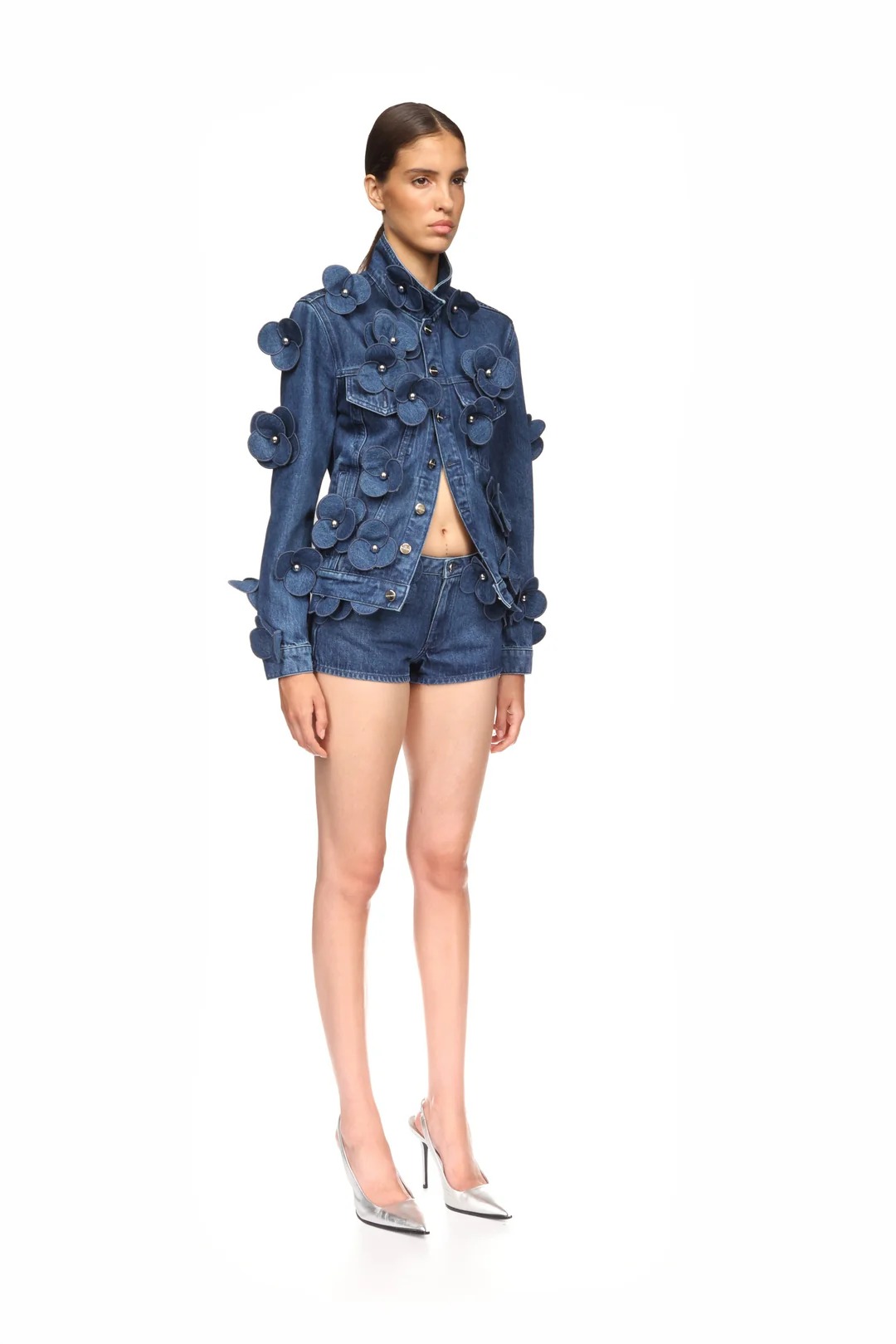 3D Flower Denim Suit - Bra Jeans & Jacket