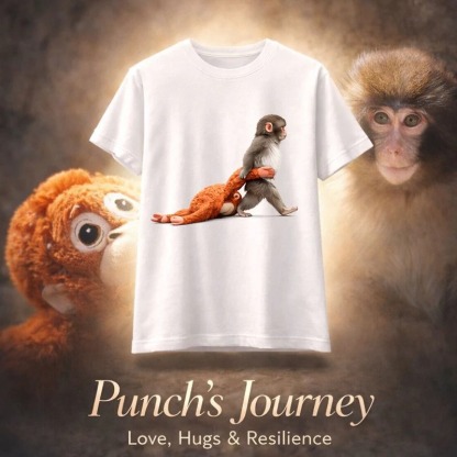 Baby Monkey Punch Graphic T-Shirt Baby Monkey Holding Plush Toy