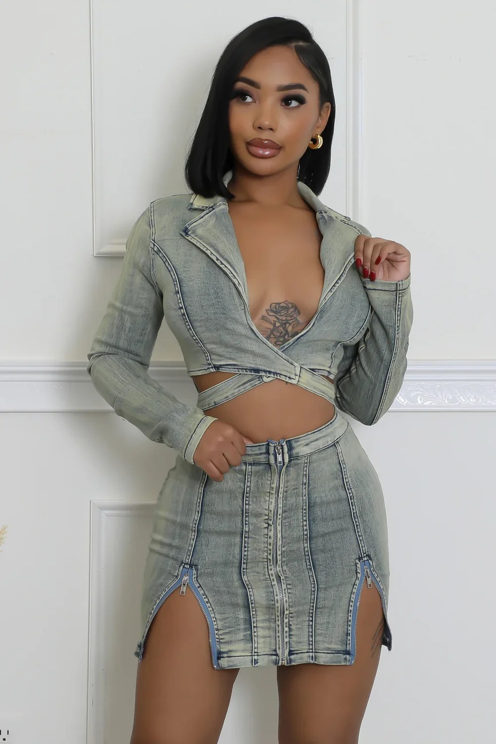 Crisscross Tie Denim Mini Dress