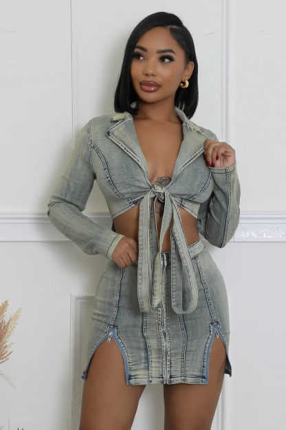 Crisscross Tie Denim Mini Dress