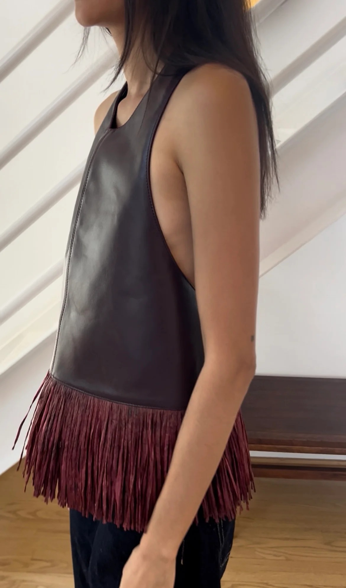Burgundy Leather Tassel Vest