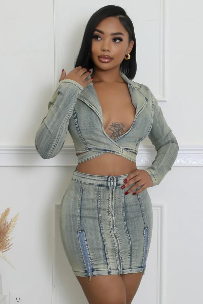 Crisscross Tie Denim Mini Dress