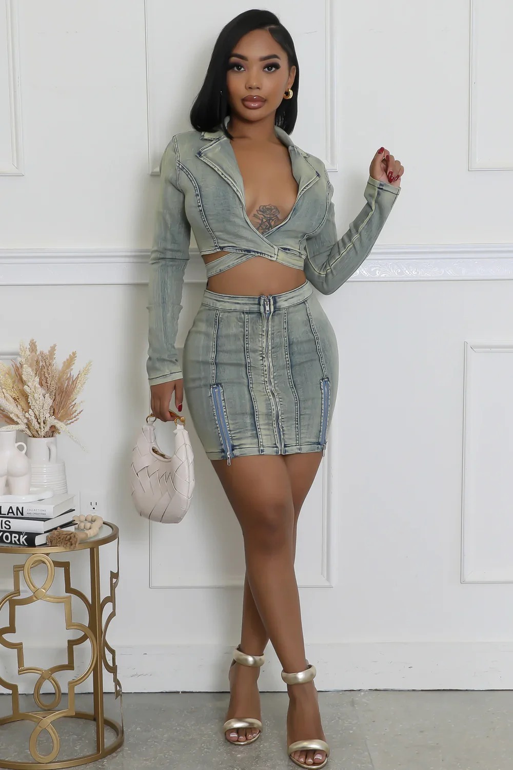 Crisscross Tie Denim Mini Dress