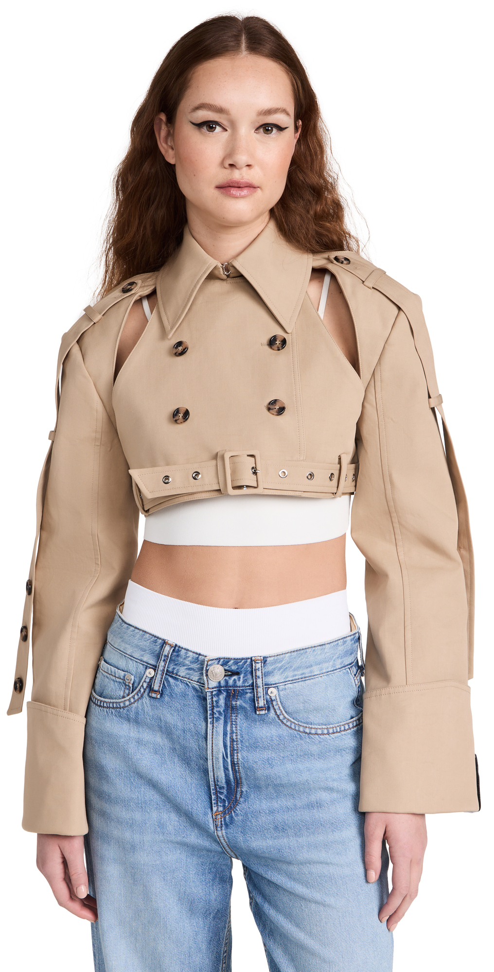 Cropped Trench Jacket In Brown