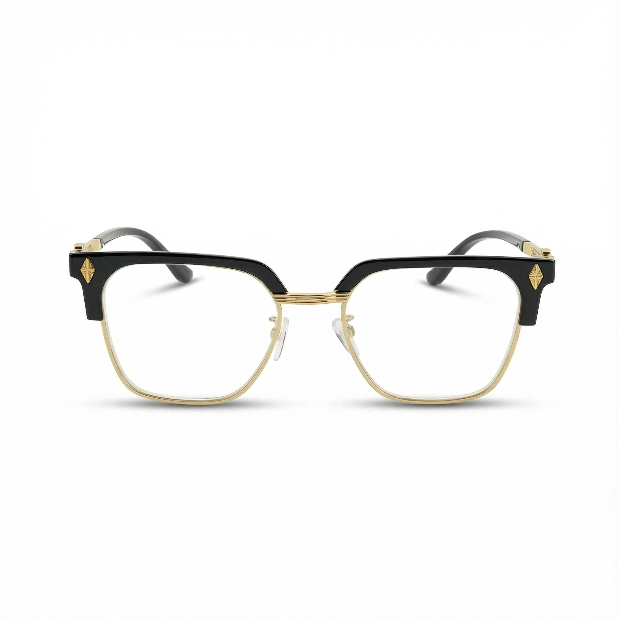 Gafas de lectura con luz azul, media montura cuadrada dorada