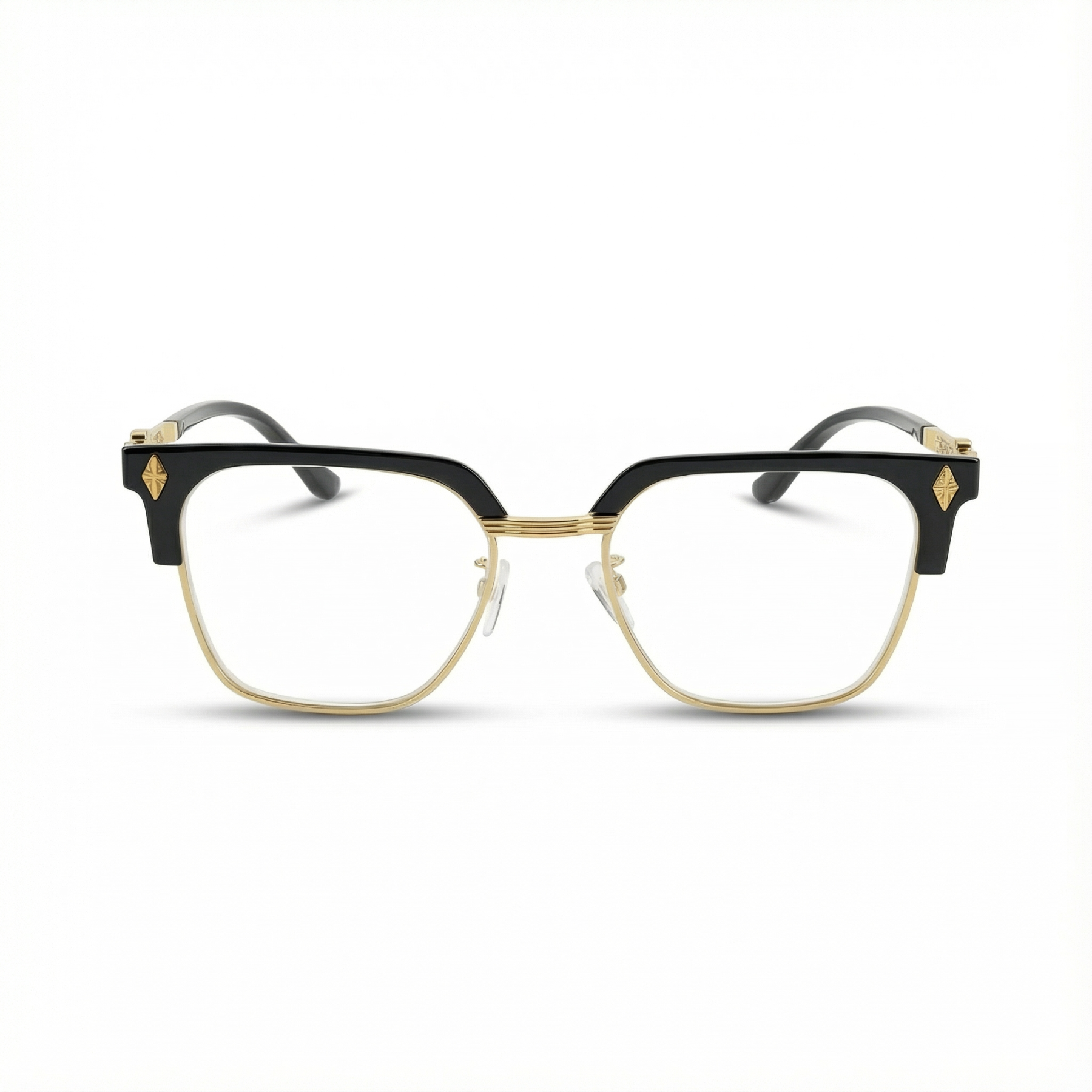 Gafas de lectura con luz azul, media montura cuadrada dorada