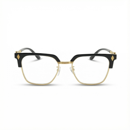 Gafas de lectura con luz azul, media montura cuadrada dorada