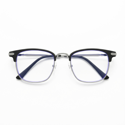 Gafas cuadradas negras de media montura con filtro de luz azul