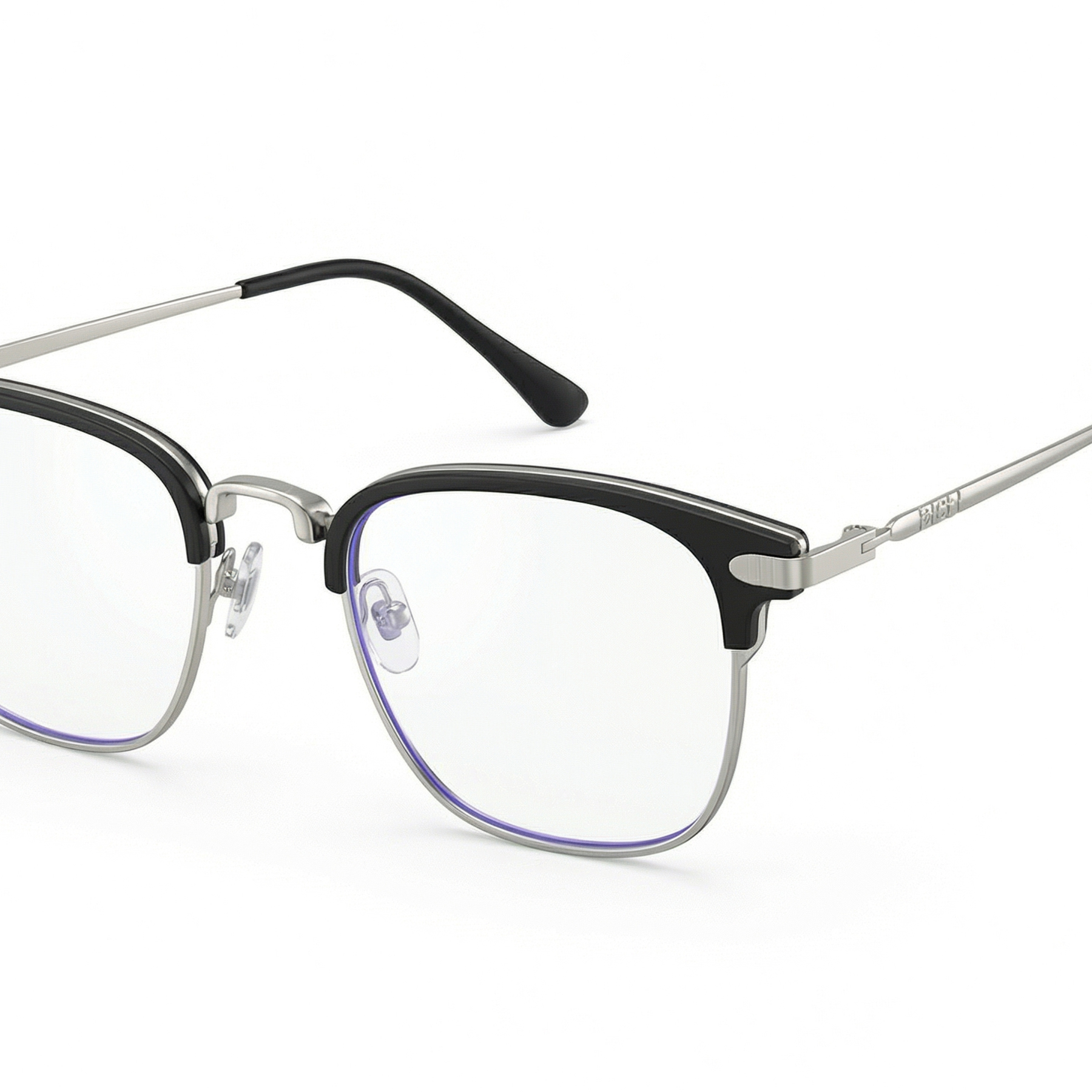 Gafas cuadradas negras de media montura con filtro de luz azul