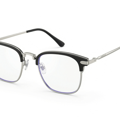 Gafas cuadradas negras de media montura con filtro de luz azul