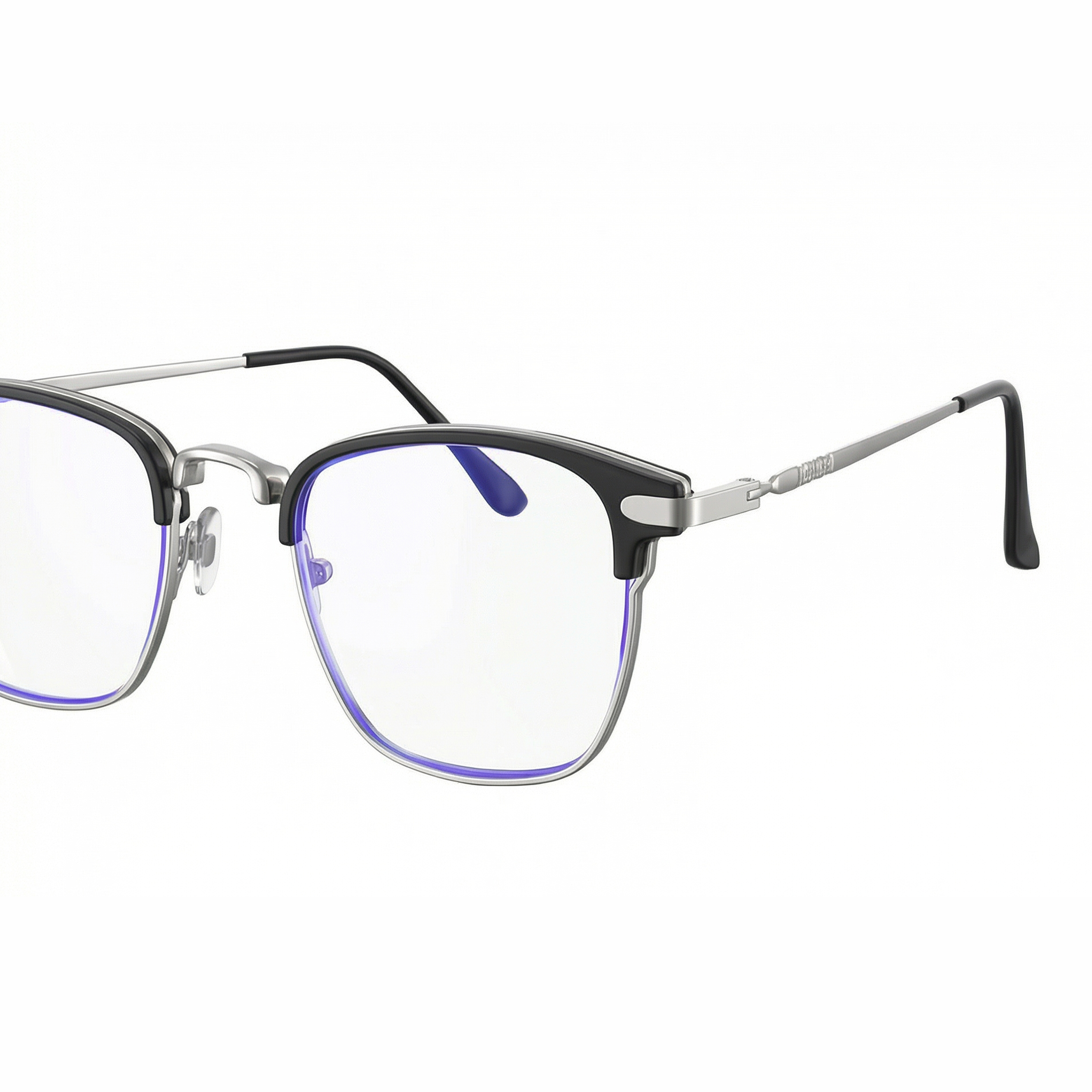 Gafas cuadradas negras de media montura con filtro de luz azul