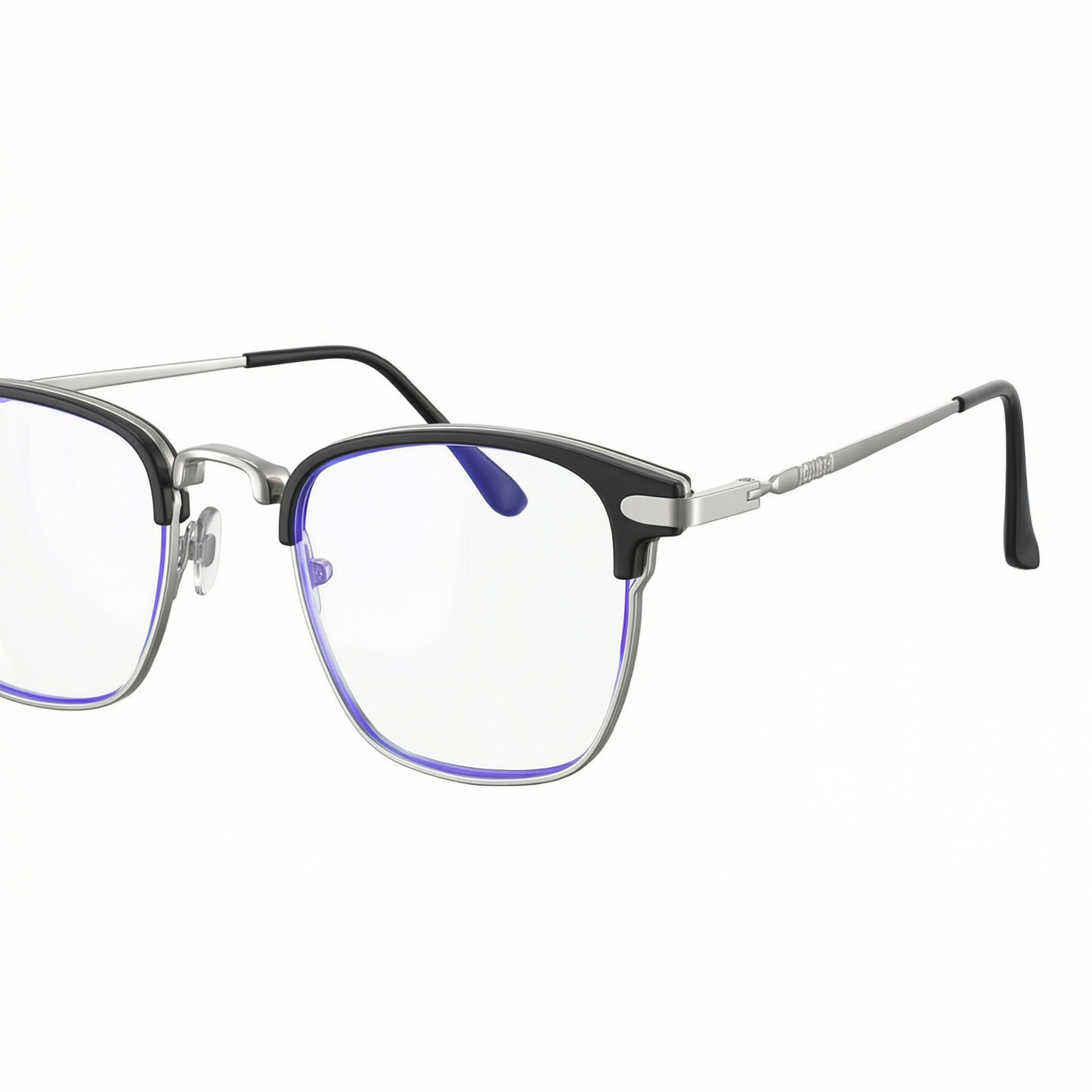 Gafas cuadradas negras de media montura con filtro de luz azul