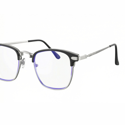 Gafas cuadradas negras de media montura con filtro de luz azul