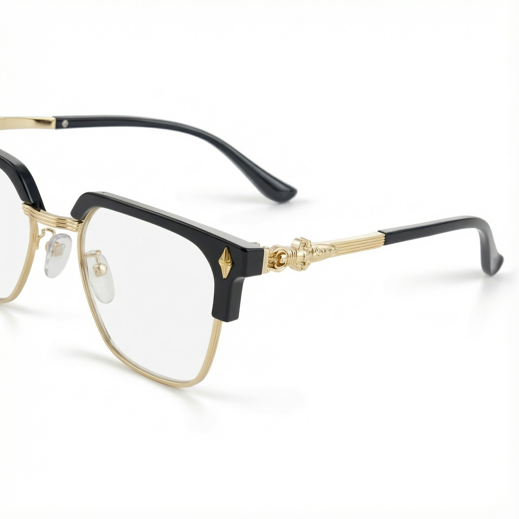 Gafas de lectura con luz azul, media montura cuadrada dorada