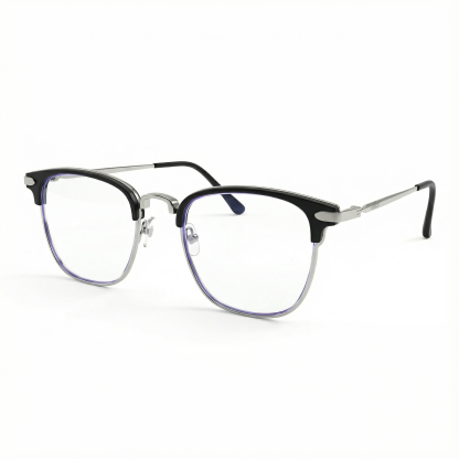 Gafas cuadradas negras de media montura con filtro de luz azul