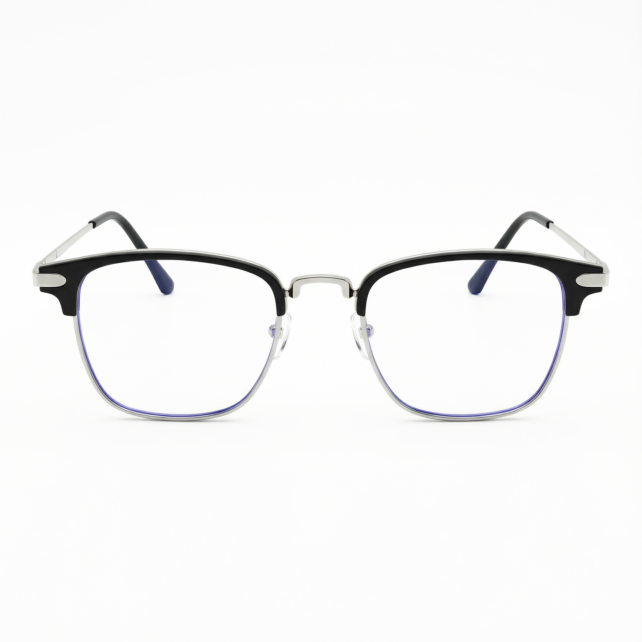 Gafas cuadradas negras de media montura con filtro de luz azul