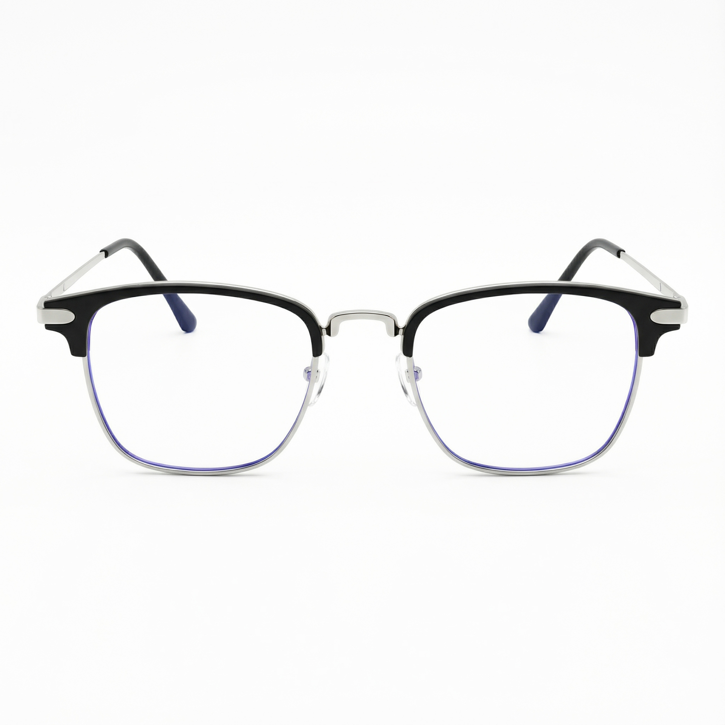 Gafas cuadradas negras de media montura con filtro de luz azul