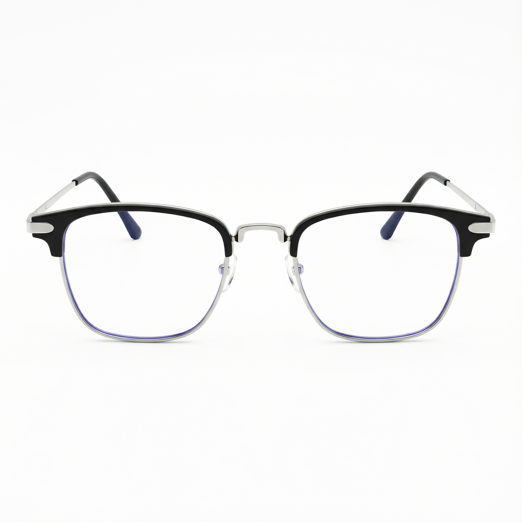 Gafas cuadradas negras de media montura con filtro de luz azul