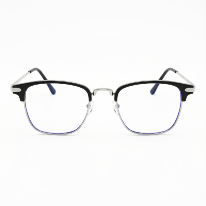 Gafas cuadradas negras de media montura con filtro de luz azul