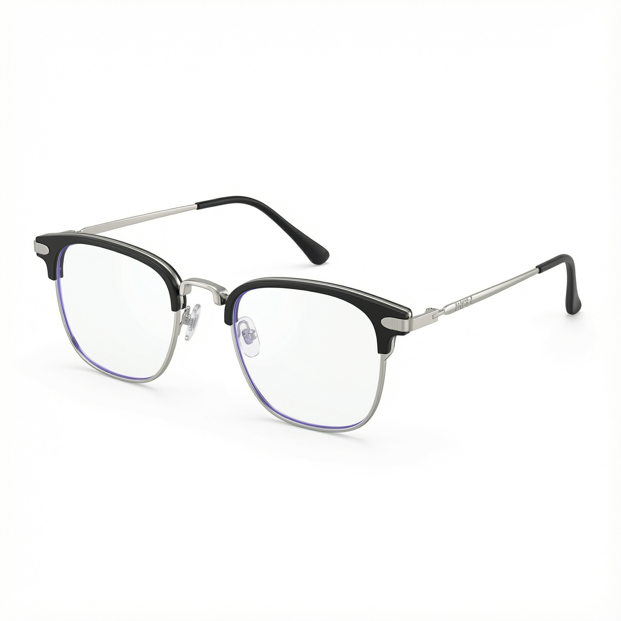 Gafas cuadradas negras de media montura con filtro de luz azul