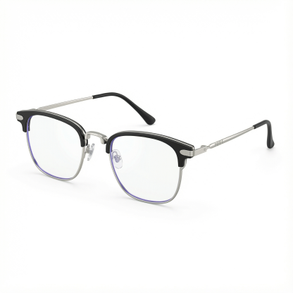 Gafas cuadradas negras de media montura con filtro de luz azul