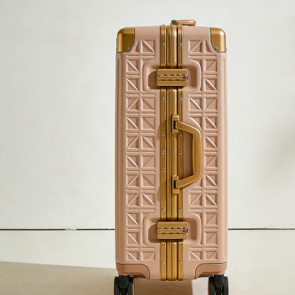 Walizka na kółkach z aluminiową ramą i wzorem kratki