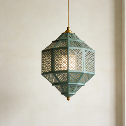 Nowoczesna lampa wisząca z geometrycznym, ażurowym diamentem