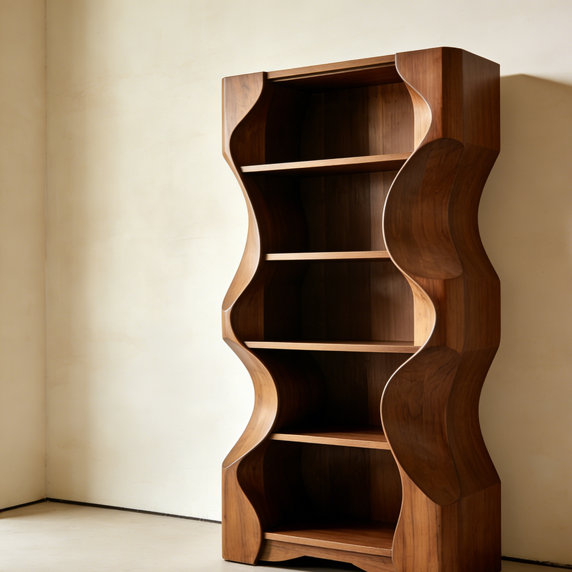 Falowana drewniana półka na książki