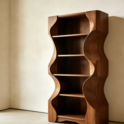 Falowana drewniana półka na książki