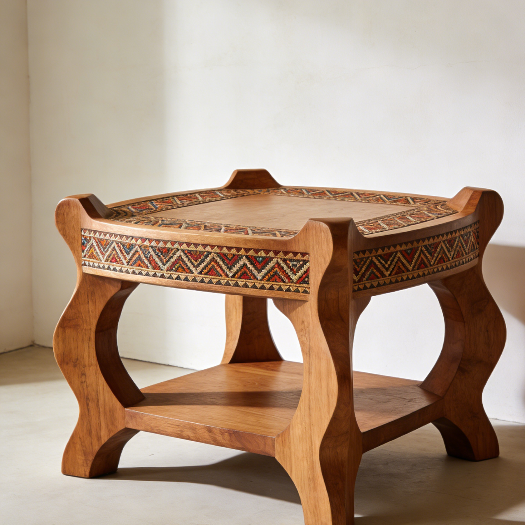 Kwadratowy stolik do herbaty z rzeźbieniami