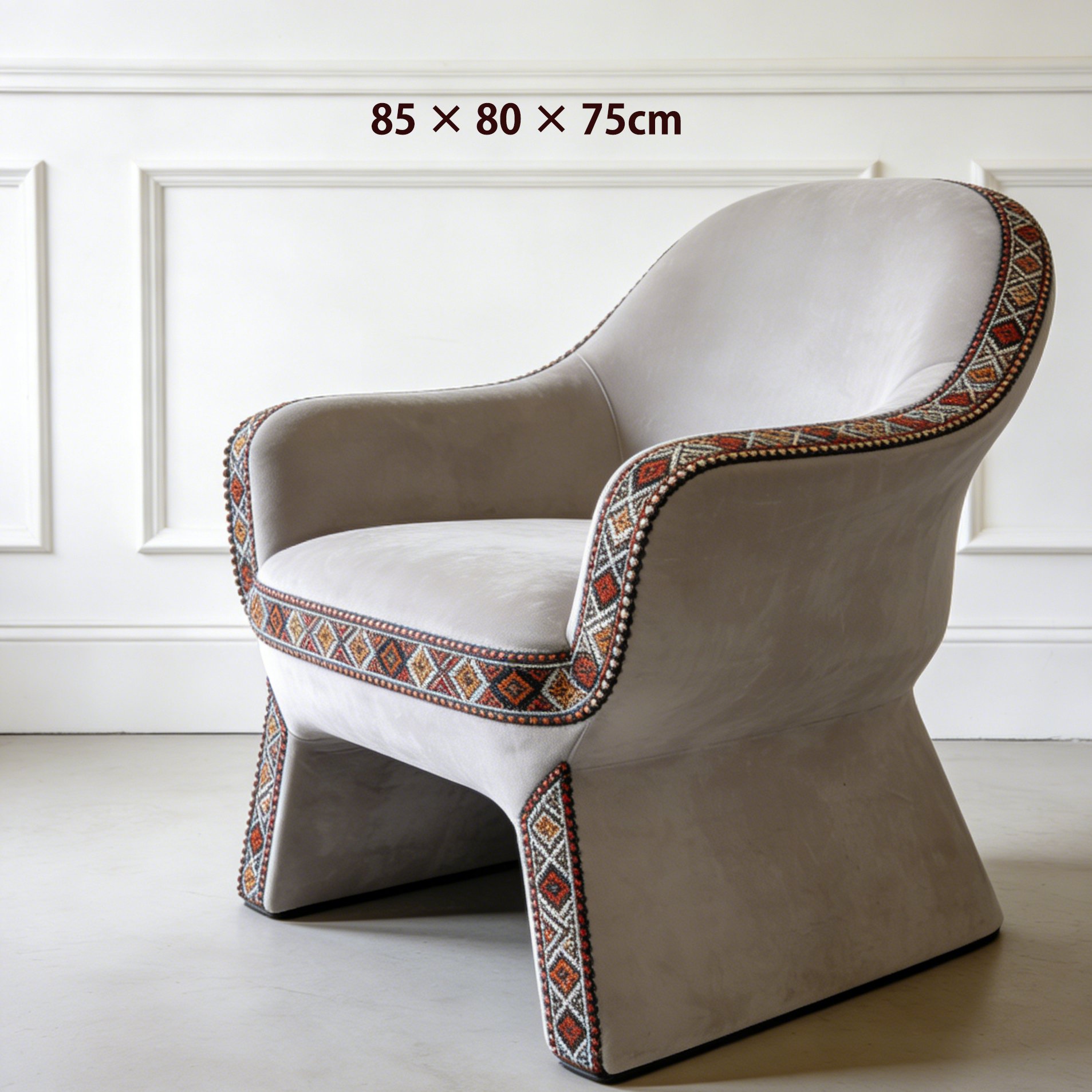 Wygodny fotel łukowaty w minimalistycznym wnętrzu