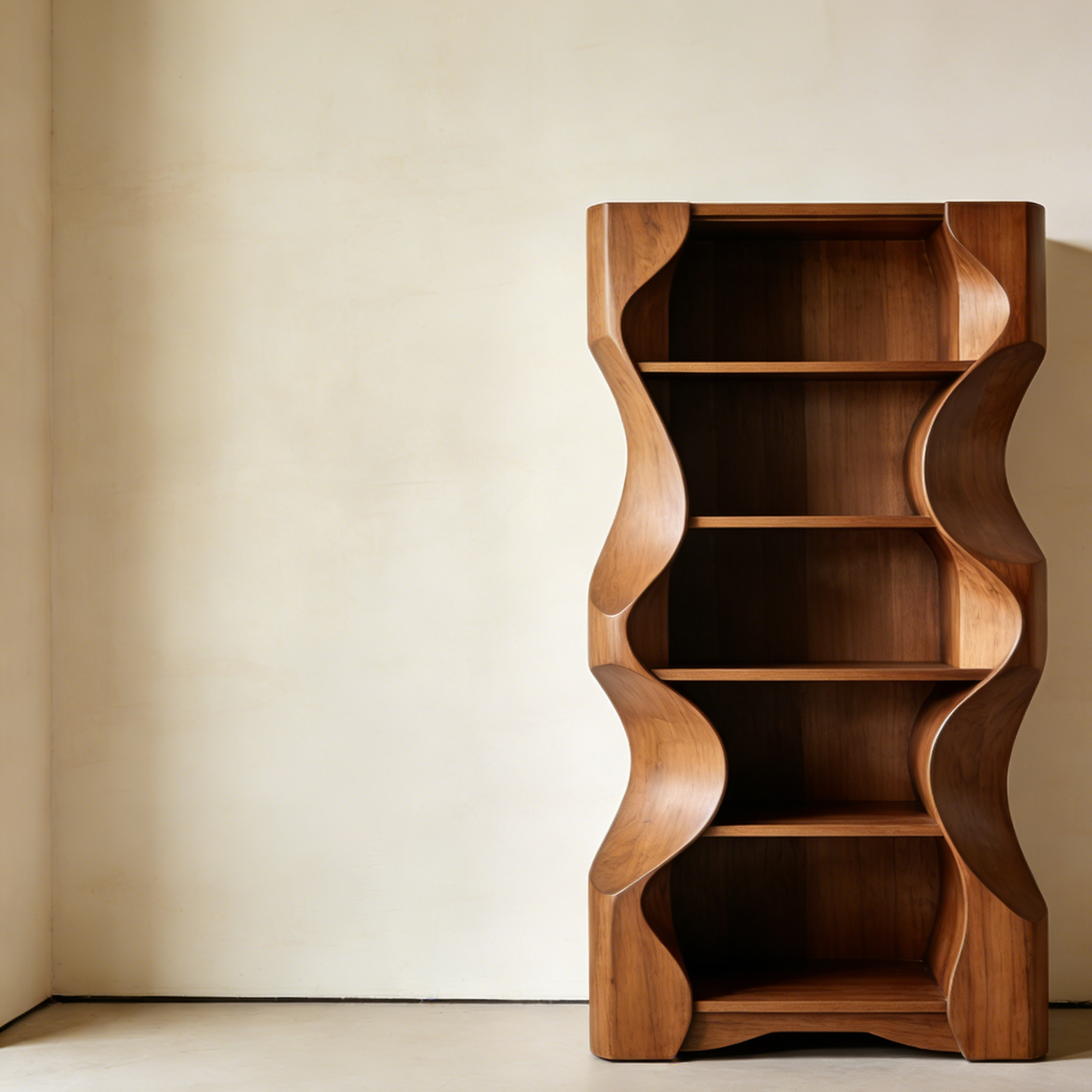 Falowana drewniana półka na książki