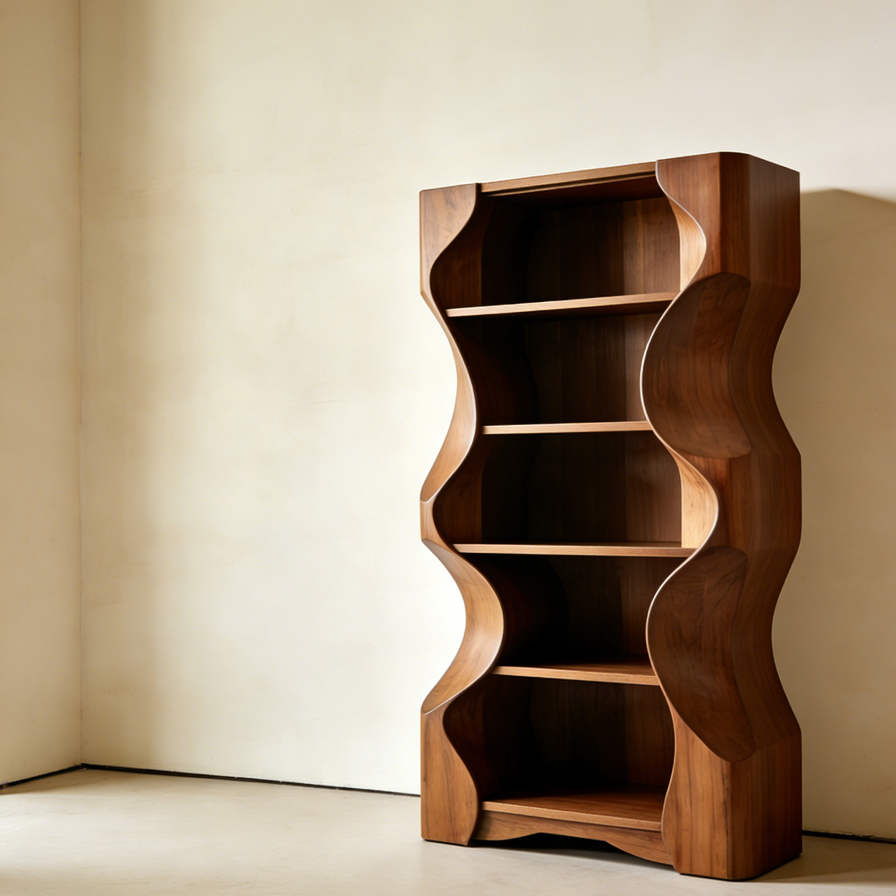 Falowana drewniana półka na książki