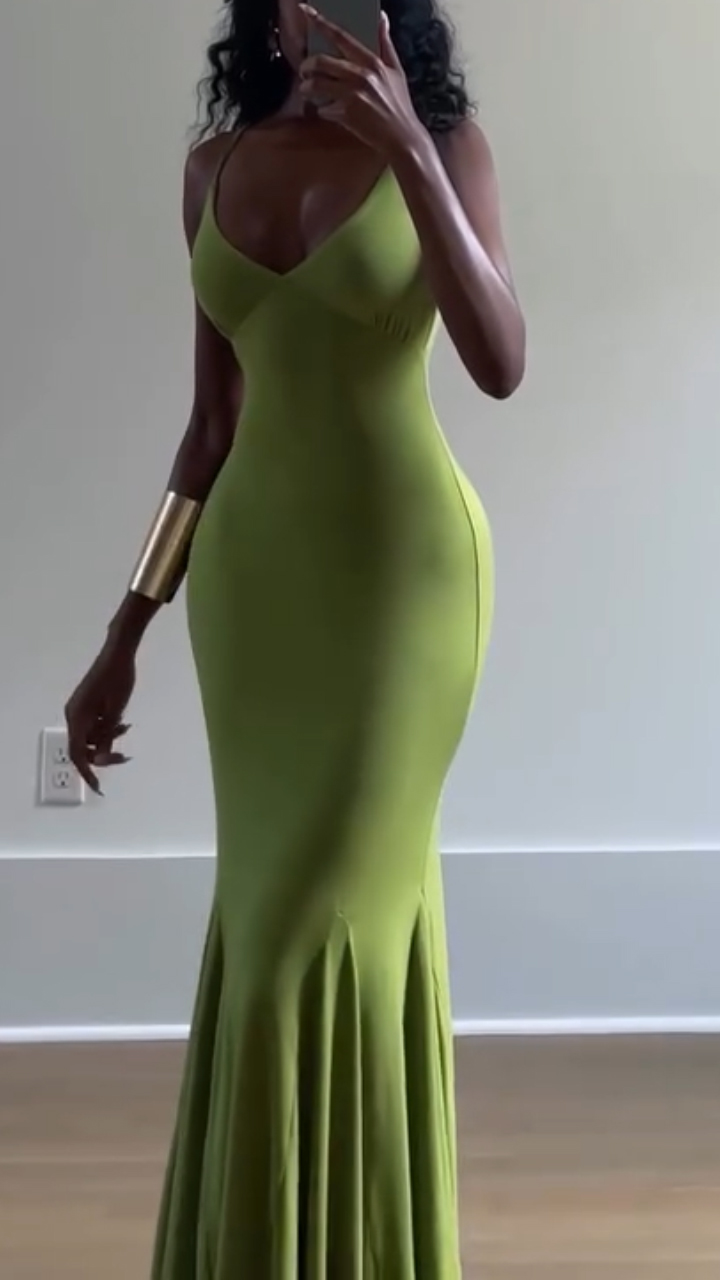 Ladies Suspender Solid Color Splicing Slim and Sexy Temperament Dress