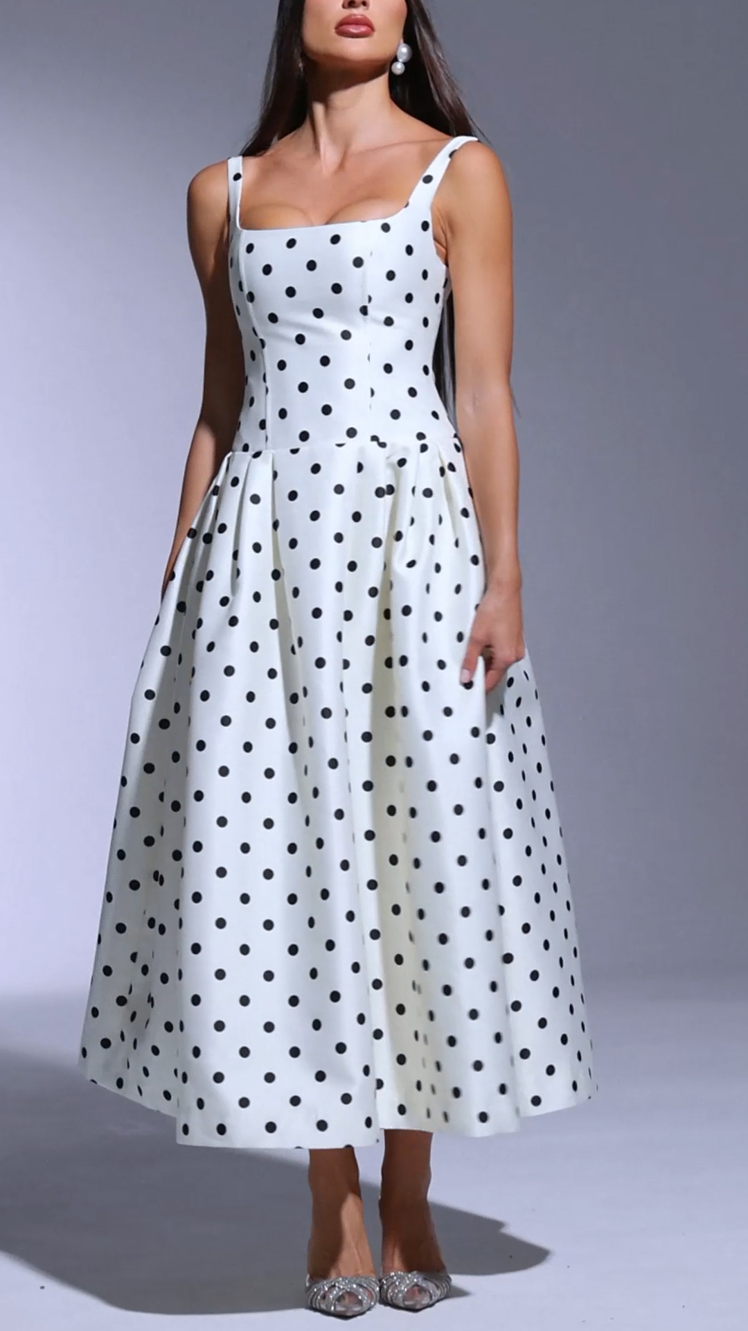 Ladies Suspender Patchwork Polka Dot Elegant Temperament Dress