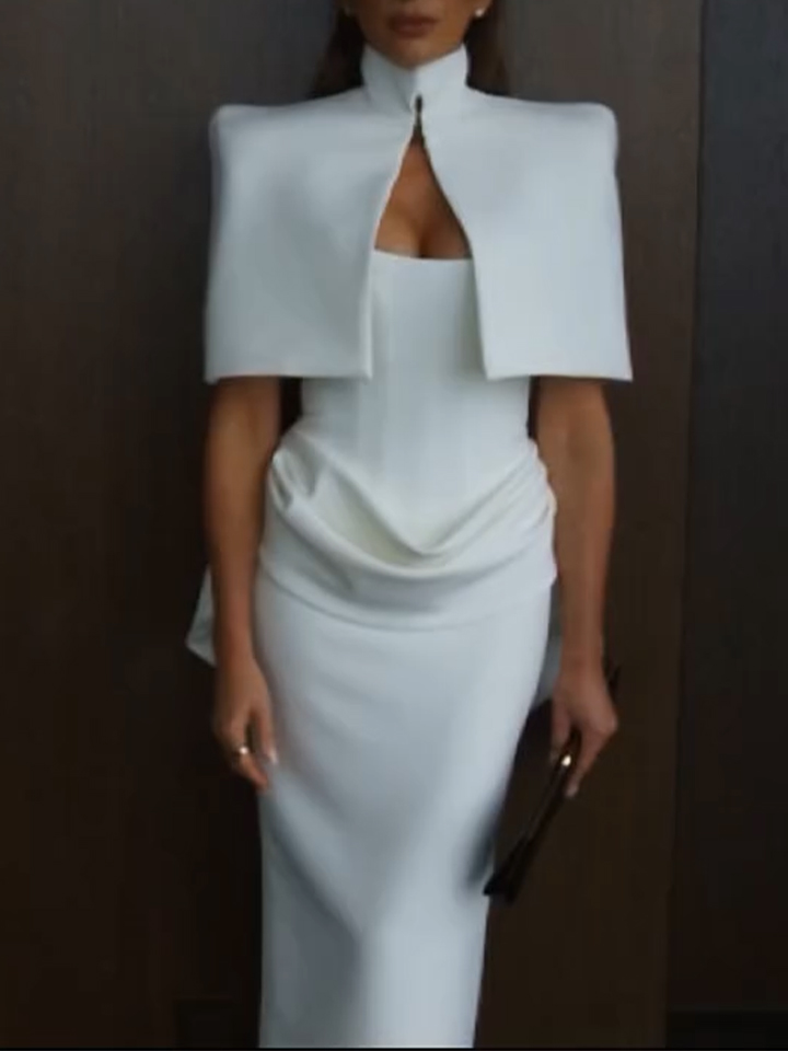 Women Slim Pleated Dress+ Short Shawl Elegant Temperament Dinner Party Suit