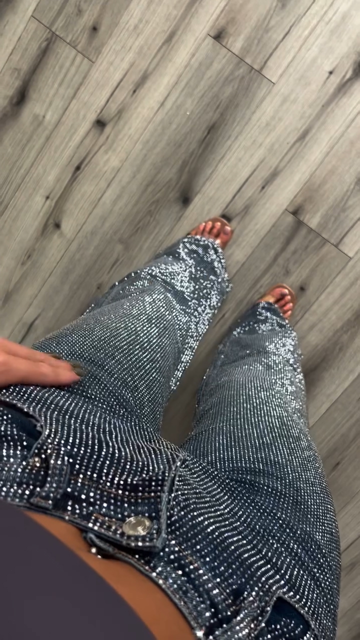 Women Hot Rhinestone Sparkling Casual Jeans