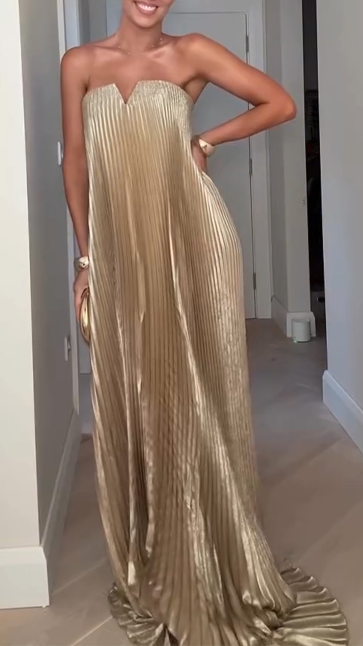 Women Strapless and Floor Mopping Elegant Temperament Dinner Party Dress