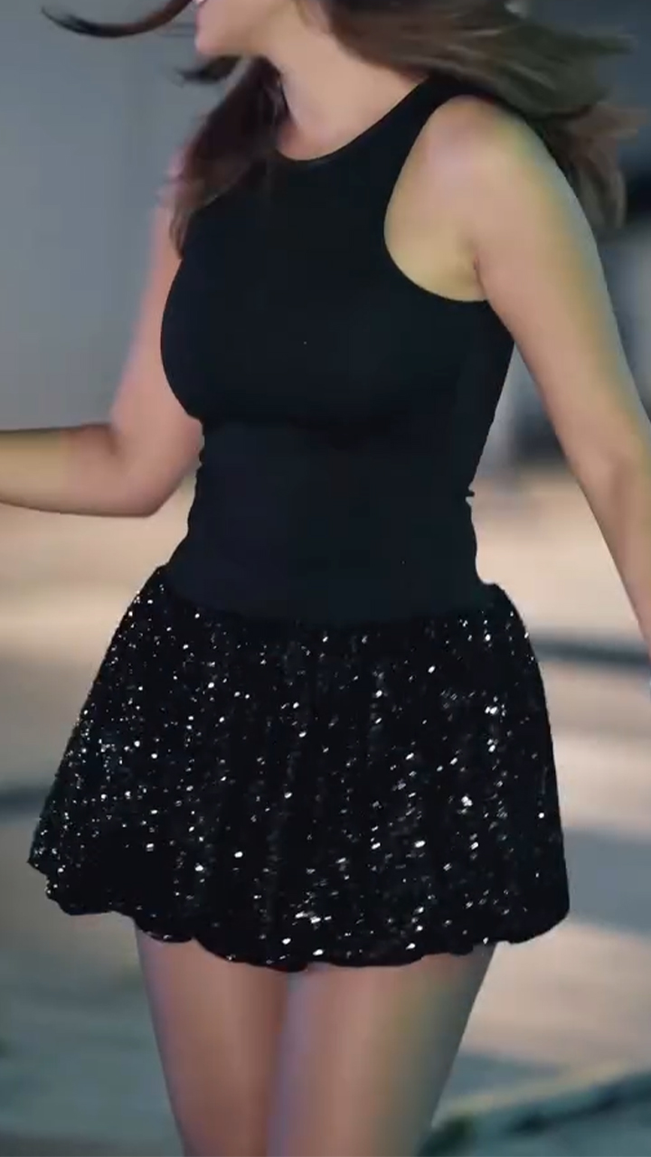 Women Round Neck Spliced ​​sequin Slim Casual Dress