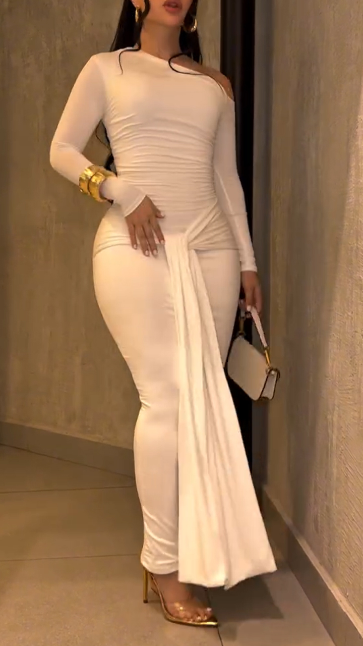 Women Slant Collar Spliced ​​solid Color Slim and Elegant Temperament Dress