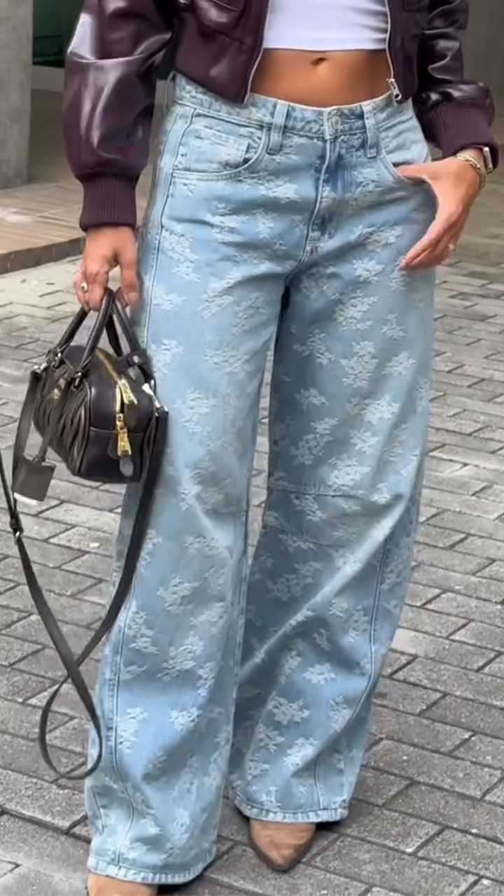 Women Printed Loose Casual Jeans