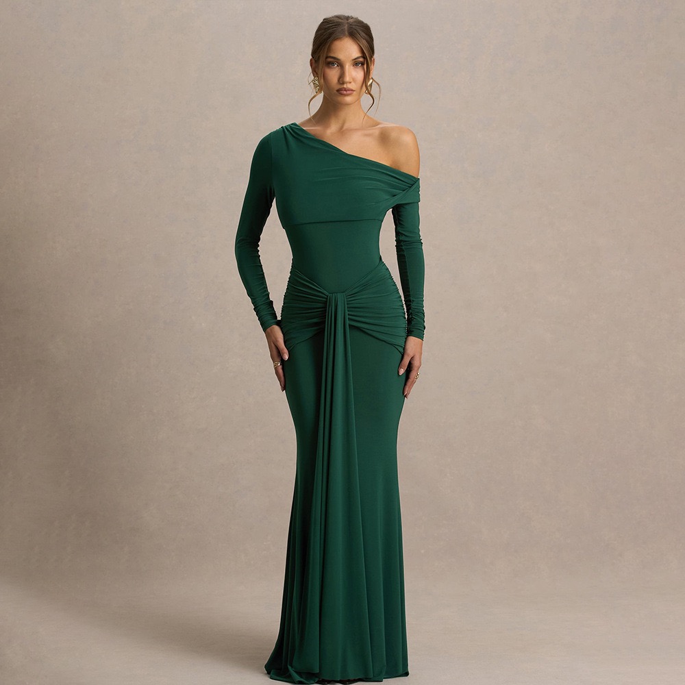 Elegant Evening Gown for Banquets Fitted Off-Shoulder Ribbon Fishtail Dress