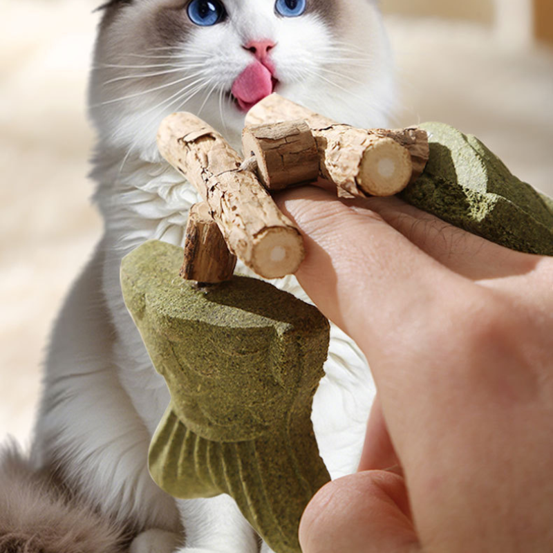 Cat Toy Fish Bone Catnip Wood Teething Stick