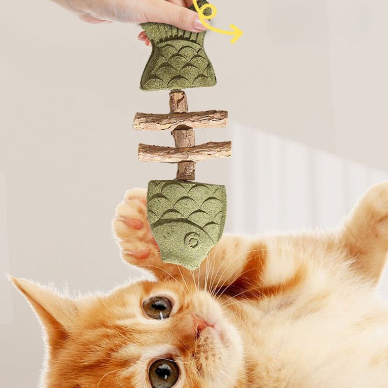 Cat Toy Fish Bone Catnip Wood Teething Stick