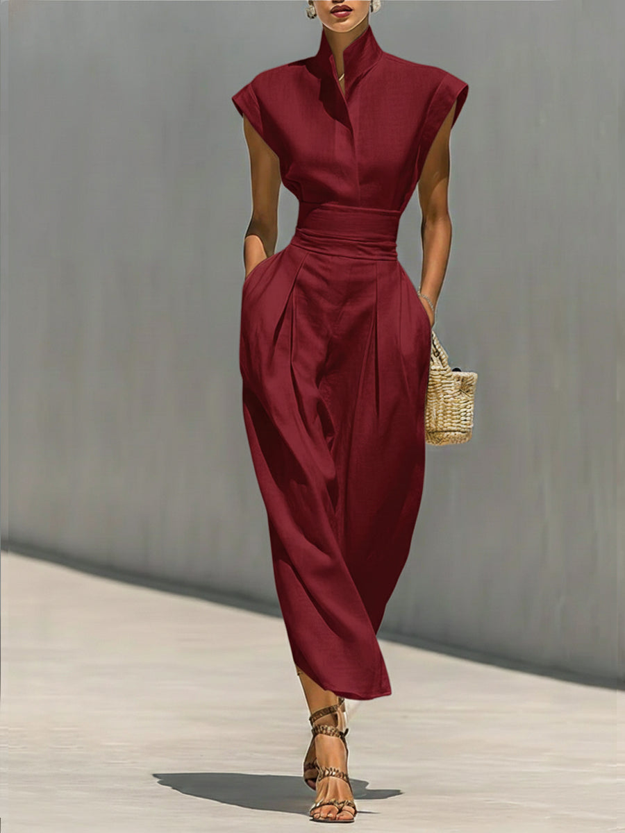 Waist-cinching Linen And Cotton Sleeveless Dress