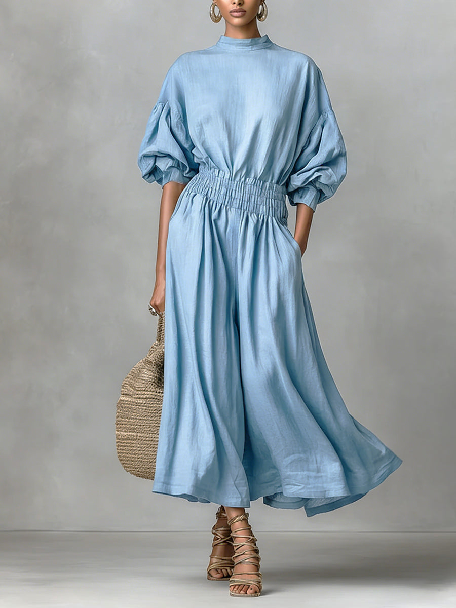 Casual Waist-cinching Linen And Cotton Dress