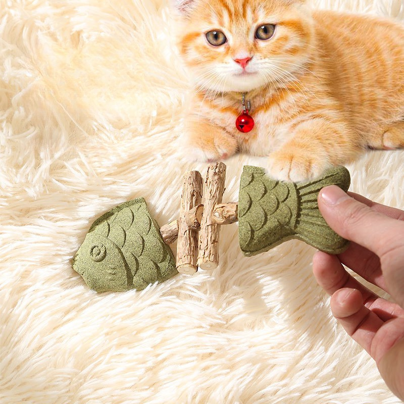 Cat Toy Fish Bone Catnip Wood Teething Stick