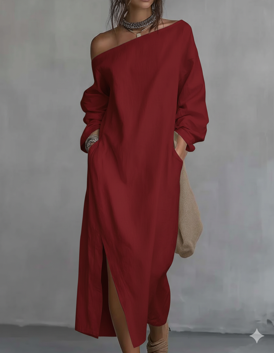 Casual Off-the-shoulder Linen-cotton Dress