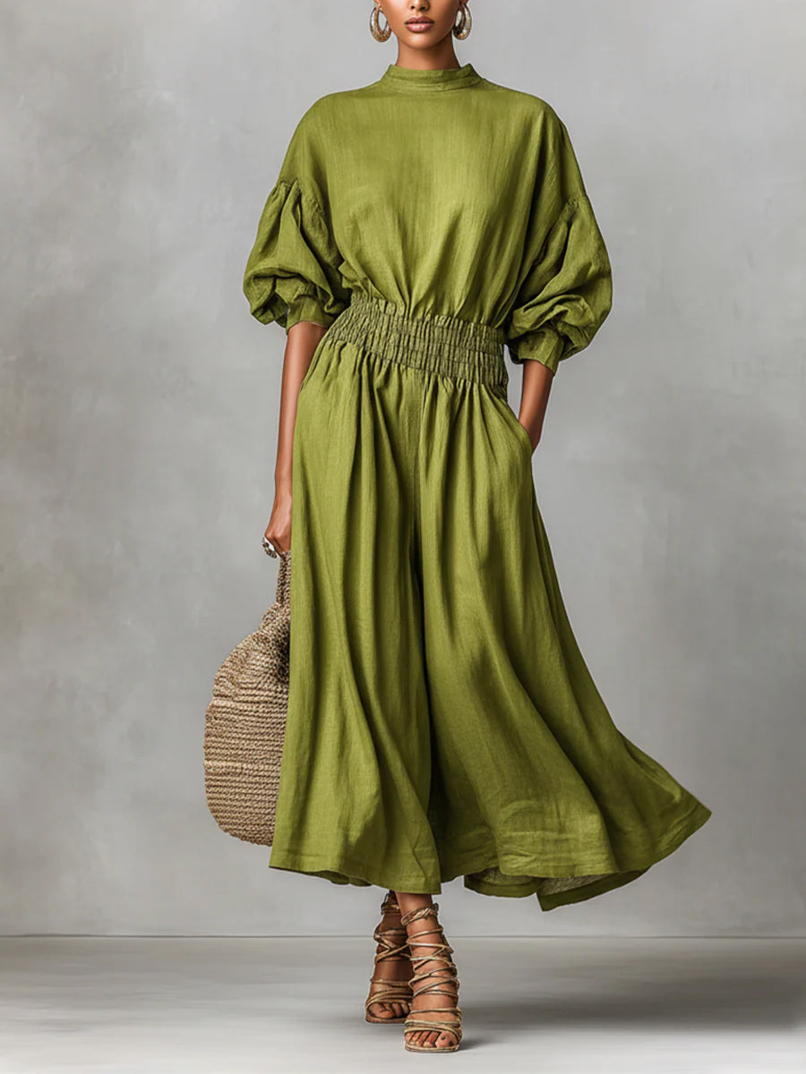 Casual Waist-cinching Linen And Cotton Dress