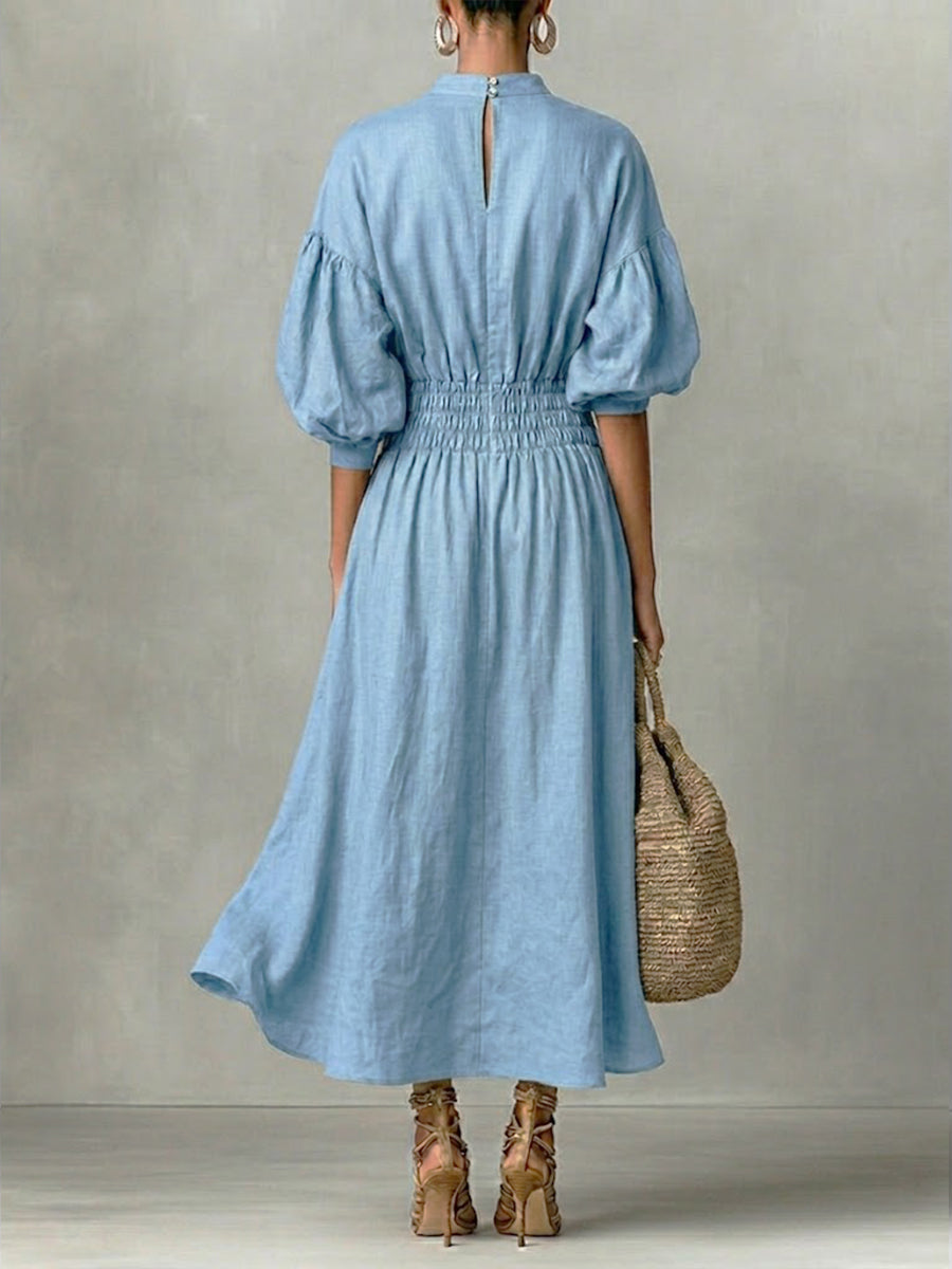 Casual Waist-cinching Linen And Cotton Dress